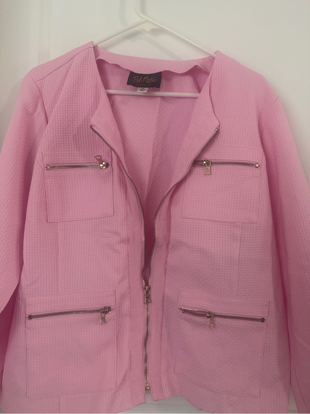 Bob Mackie Pink Zip-Front Textured Blazer